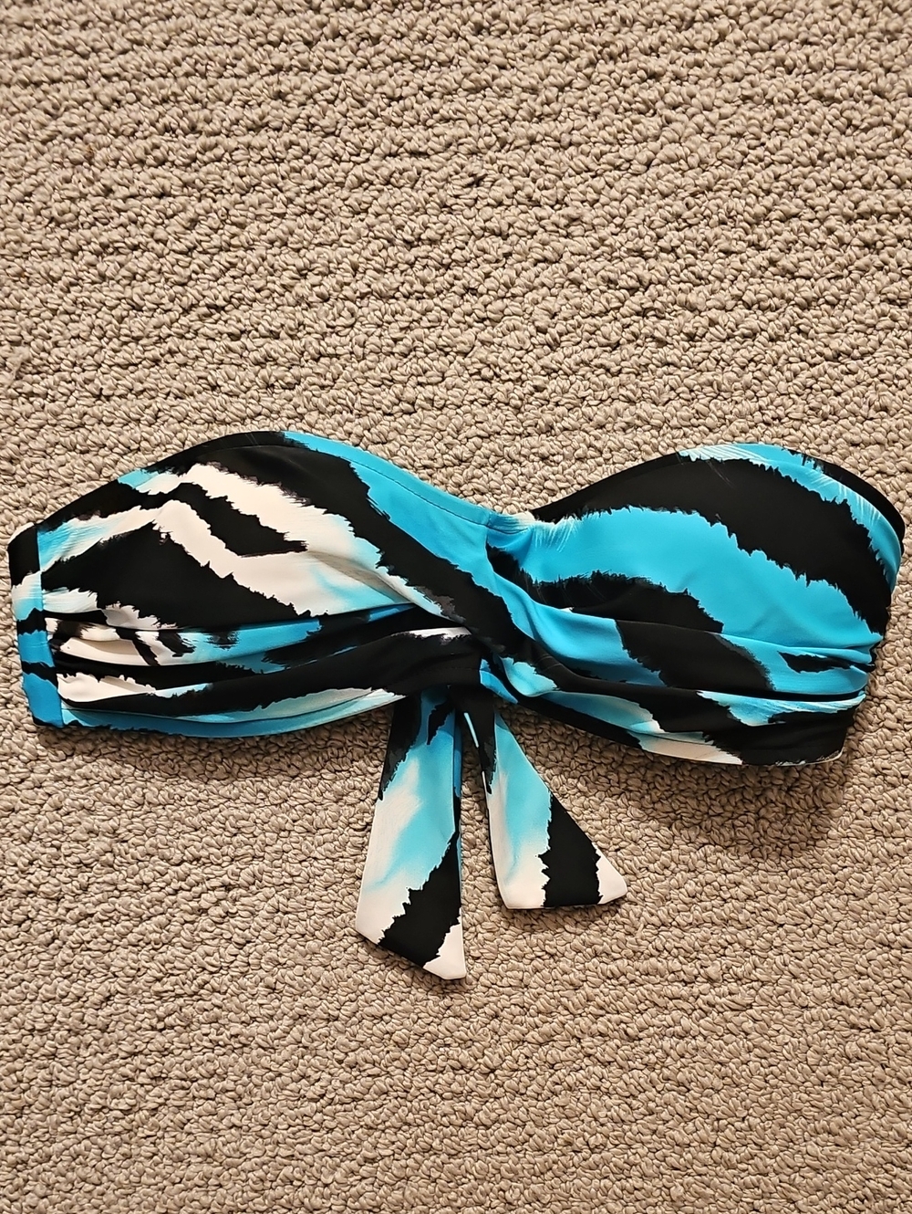 Body Glove Bandeau Swim Top in Aqua, Black & White Stripe